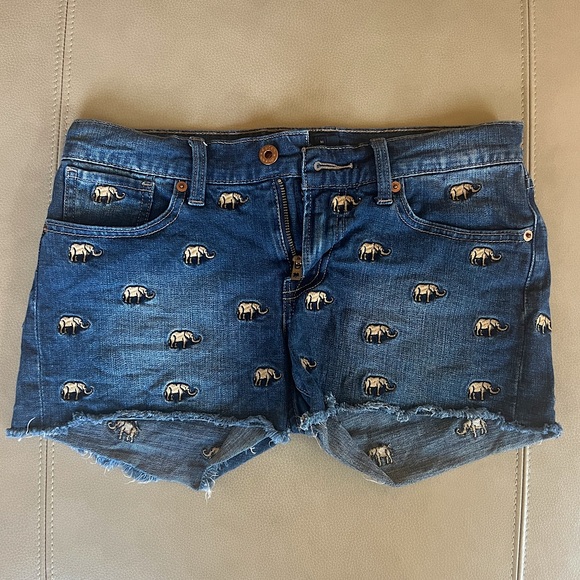 Lucky Brand Y2K Low Rise Elephant Embroidered Jean Malibu Shorts Waist - Sz 2/26 - Picture 4 of 11